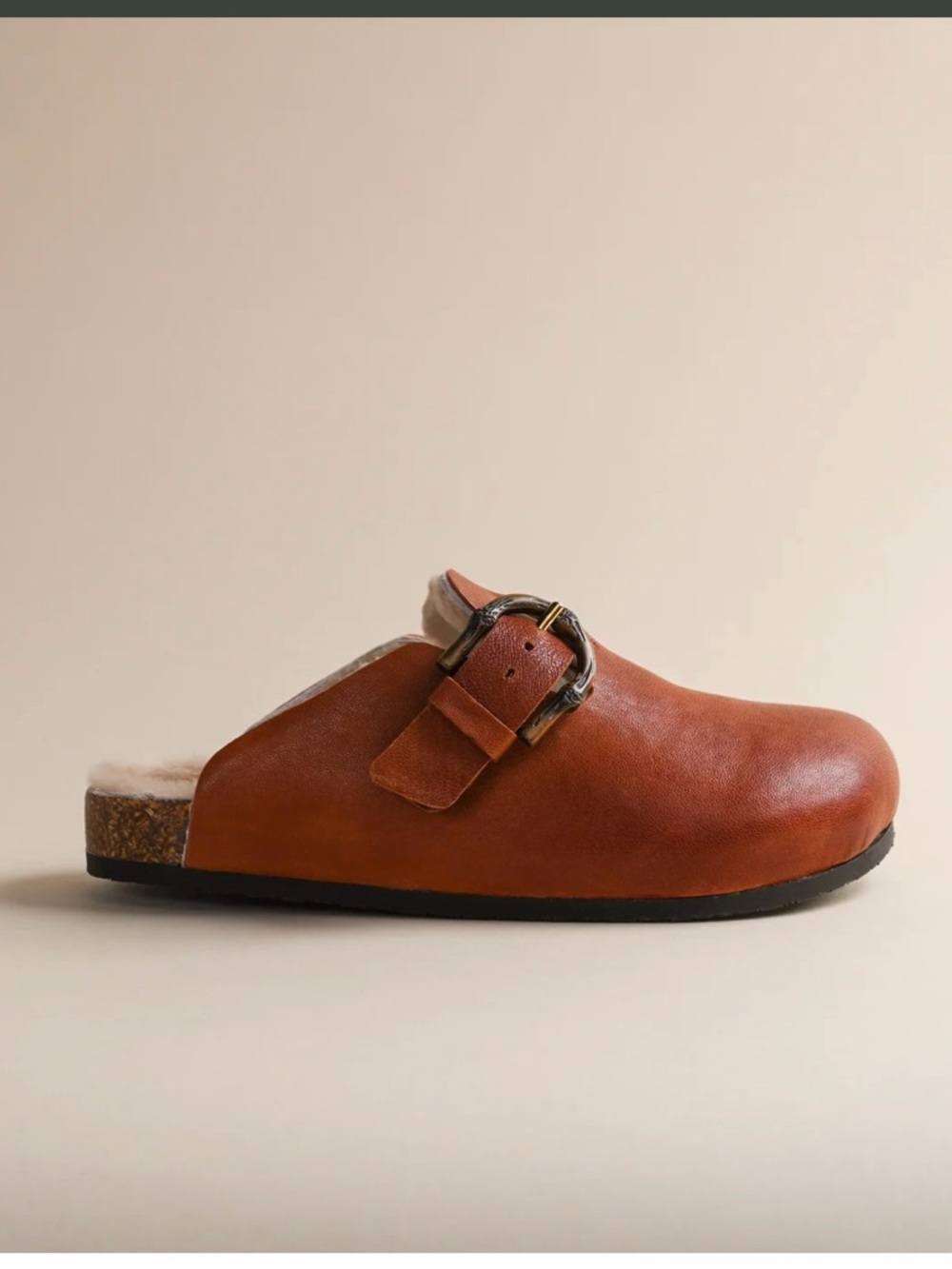 Brother Vellies Greg Shoe Whiskey Brown Leather Clog Faux Fur Size 7 - Picture 2 of 10